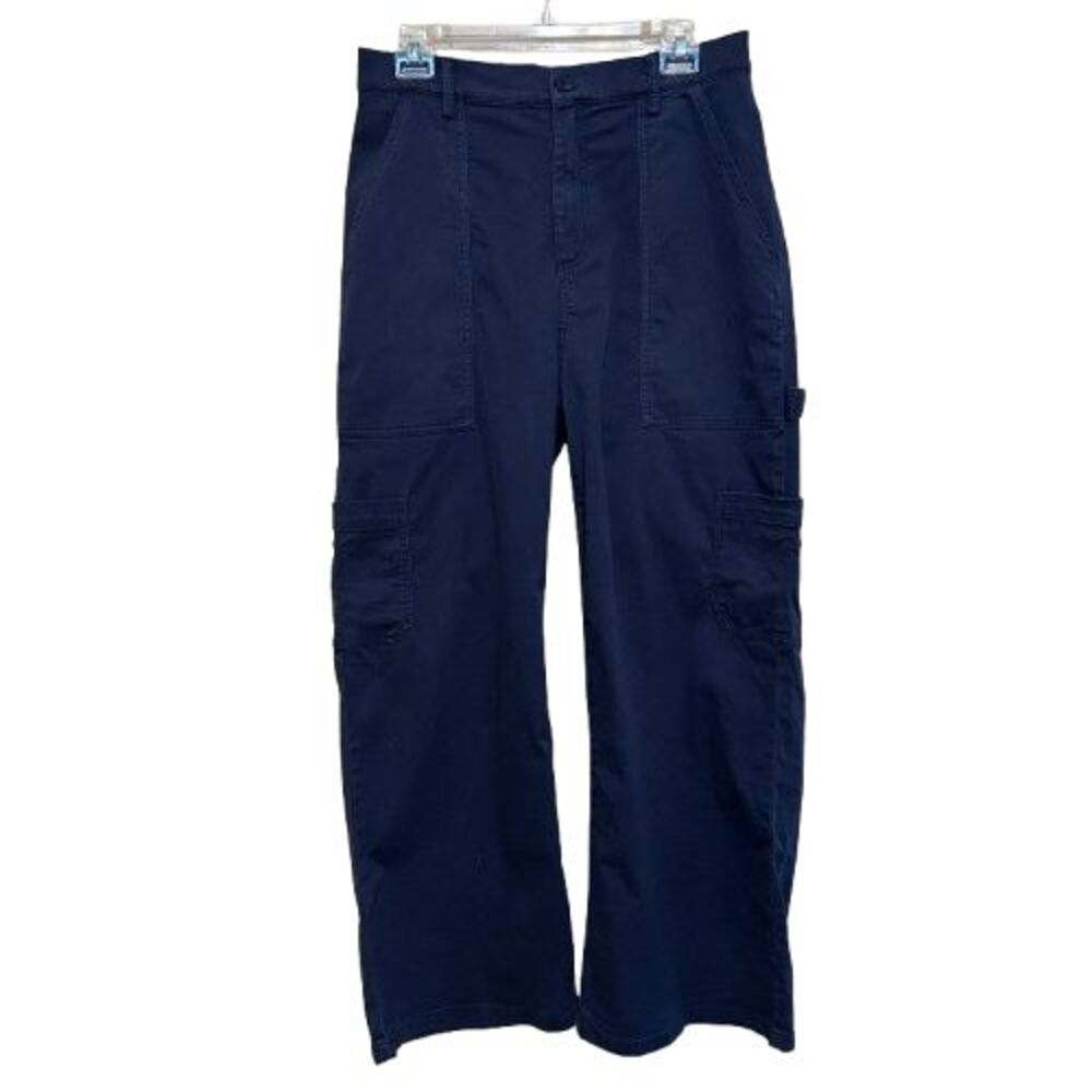Lazy Oaf Pants Women 8 Navy Blue Wide Leg  High Rise Cargo Utility Chino